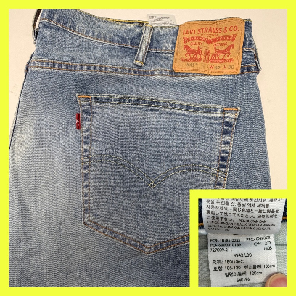Levis 541 Athletic Taper Jeans Mens W42 L30 Blue Medium Wash Stretch Denim